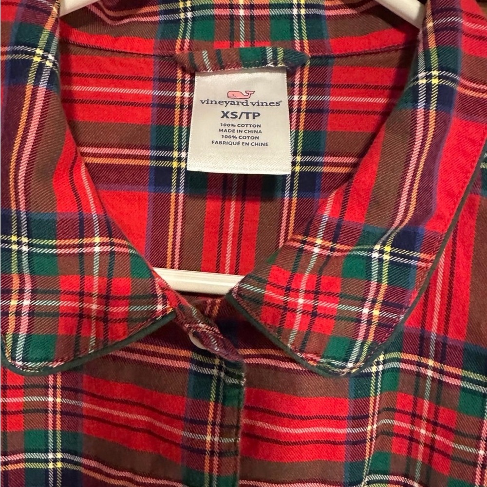 Vineyard Vines Red Plaid Pajama Set Green Trim 100% Cotton XS/S Like New - Picture 3 of 7